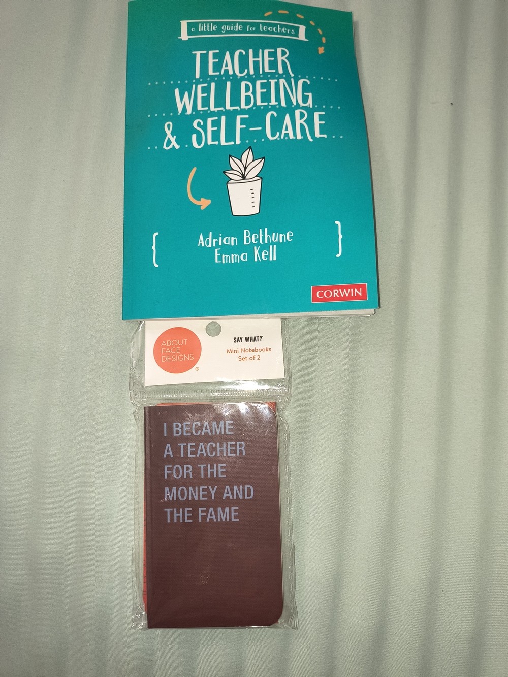 Teacher Wellbeing & Self-Care Book + Burgundy Teacher Mini Notebook Set